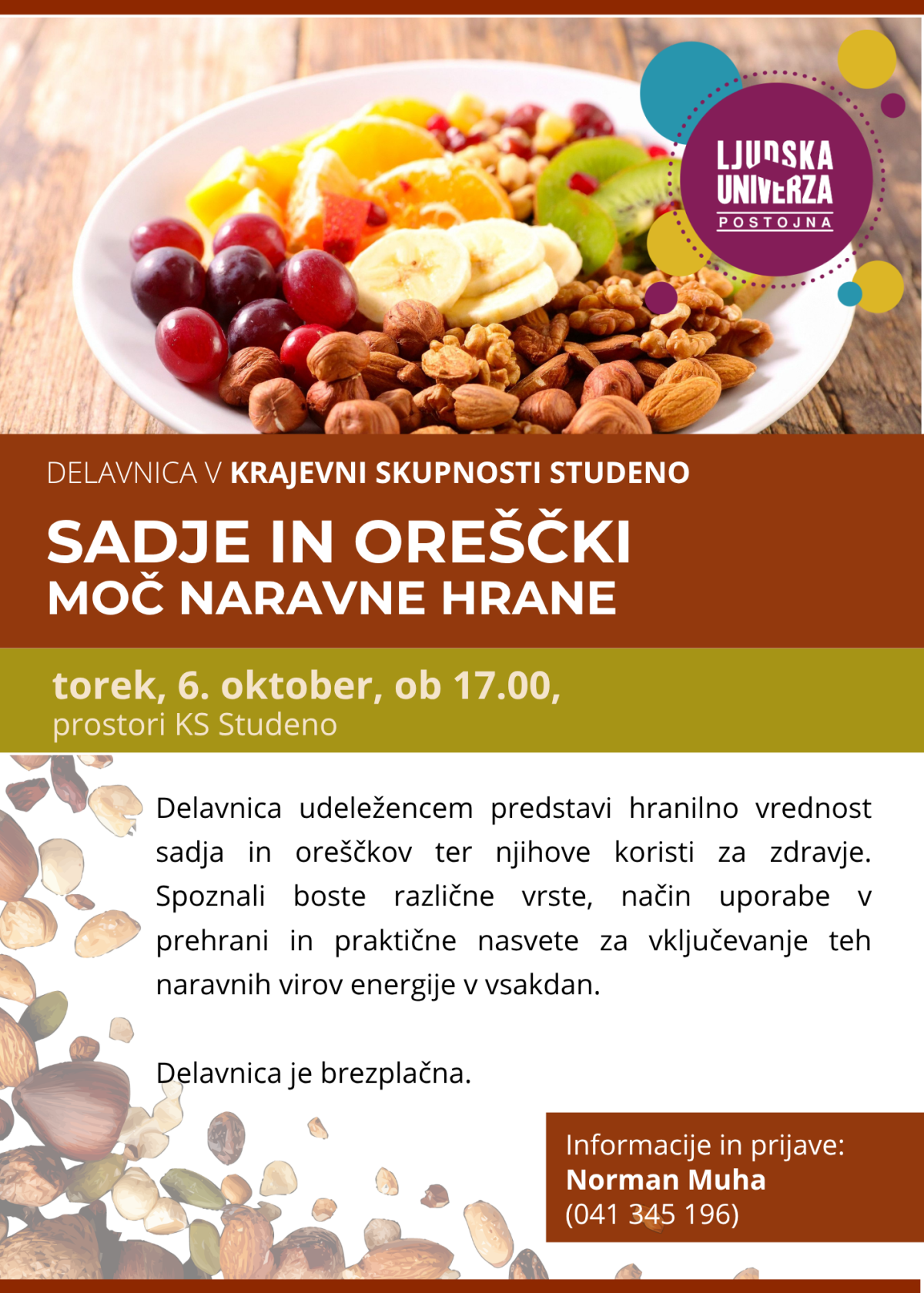 Sadje in oreščki - moč naravne hrane Studeno